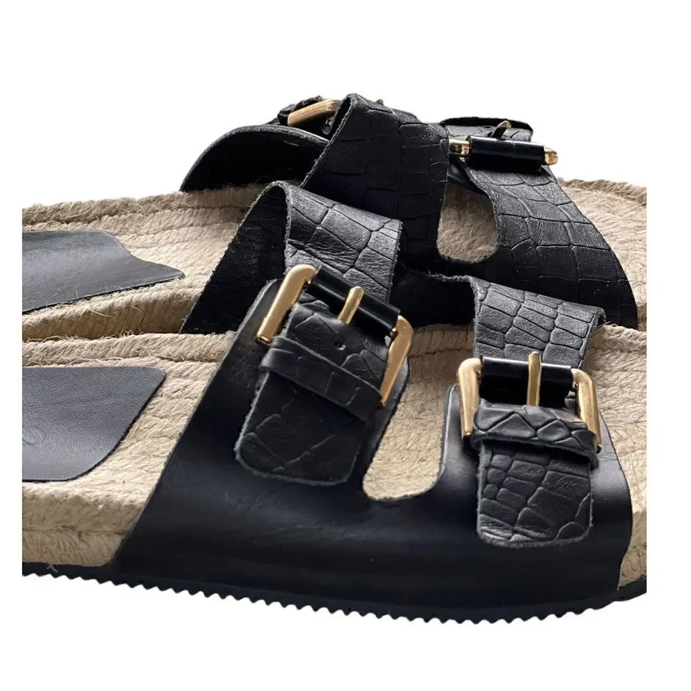 ALDO Buckle Black Sandal with Espadrille Sole NWT